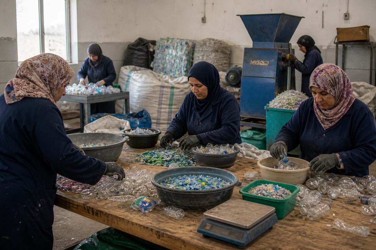 Plastic recovery cooperative shown at a local shop in Morocco