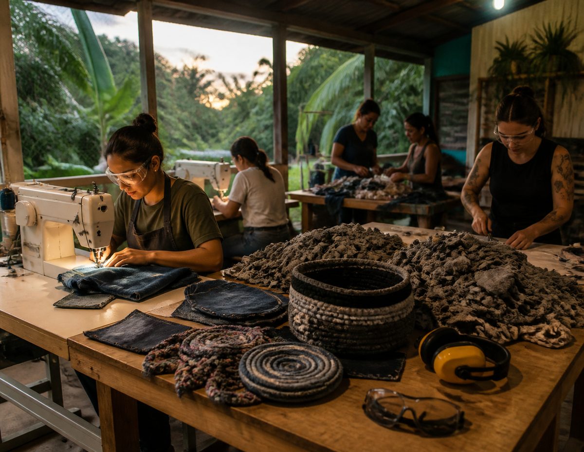 Textile reuse workshop with equipment for community level use