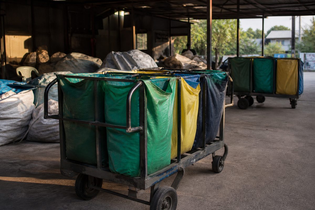 Neighborhood recycling cart shown at a local shop in Sri Lanka