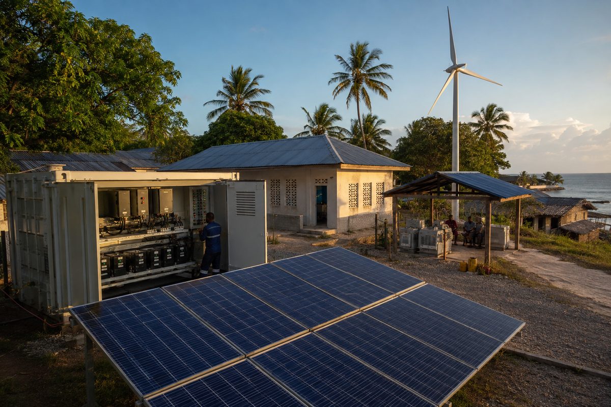 Island energy cooperative shown at a village service point in Tanzania