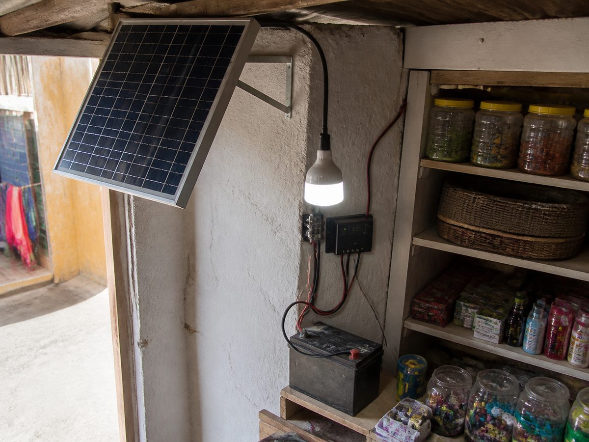 Shop solar starter shown in a household setting in Morocco