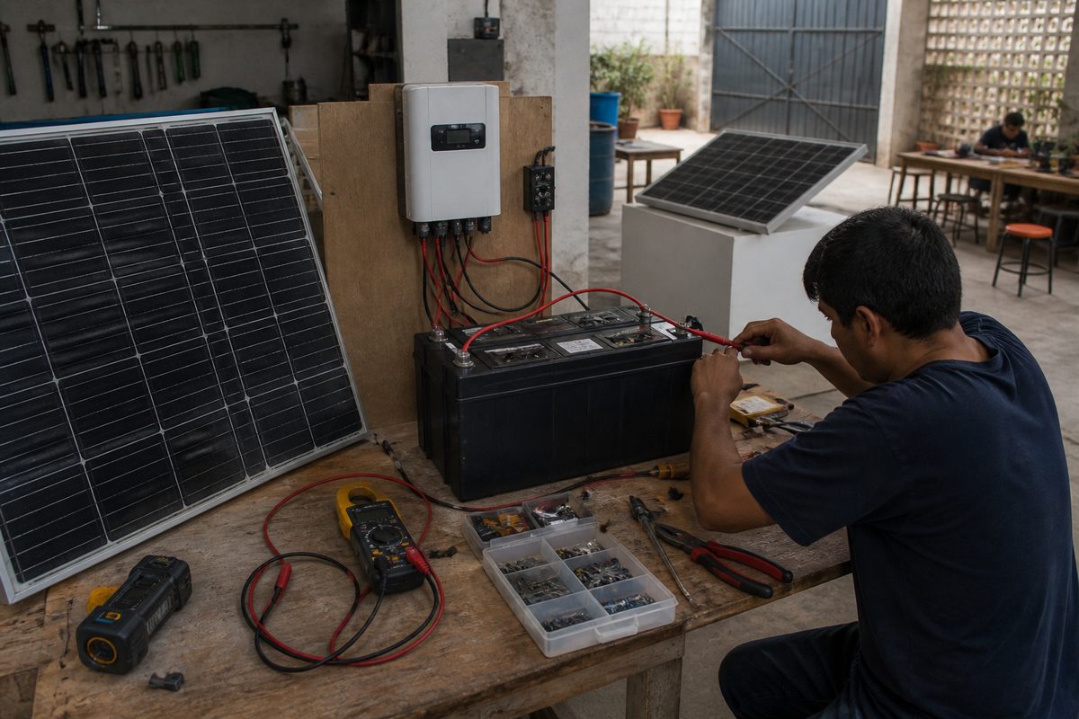 Rooftop battery system shown at a local shop in Mexico