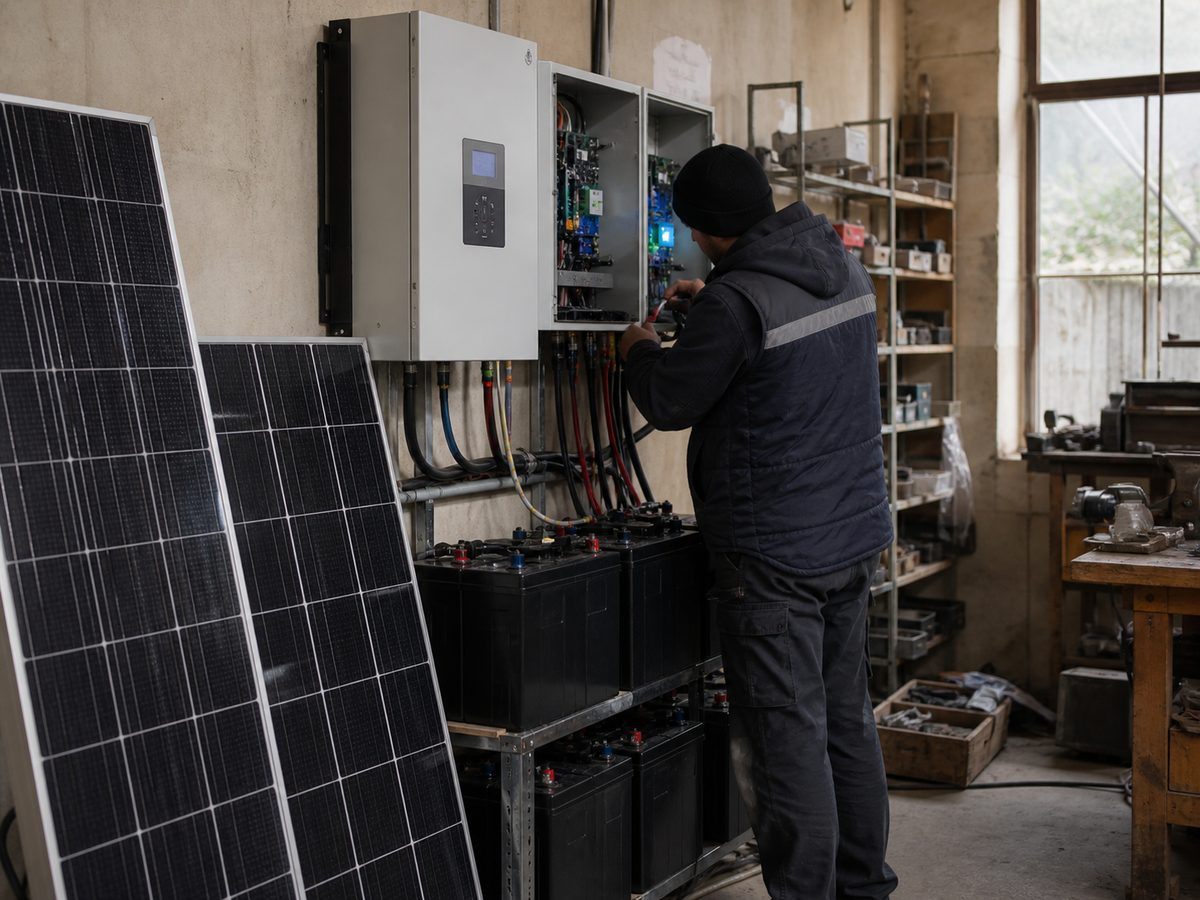 Rooftop battery system shown in a shared community workspace