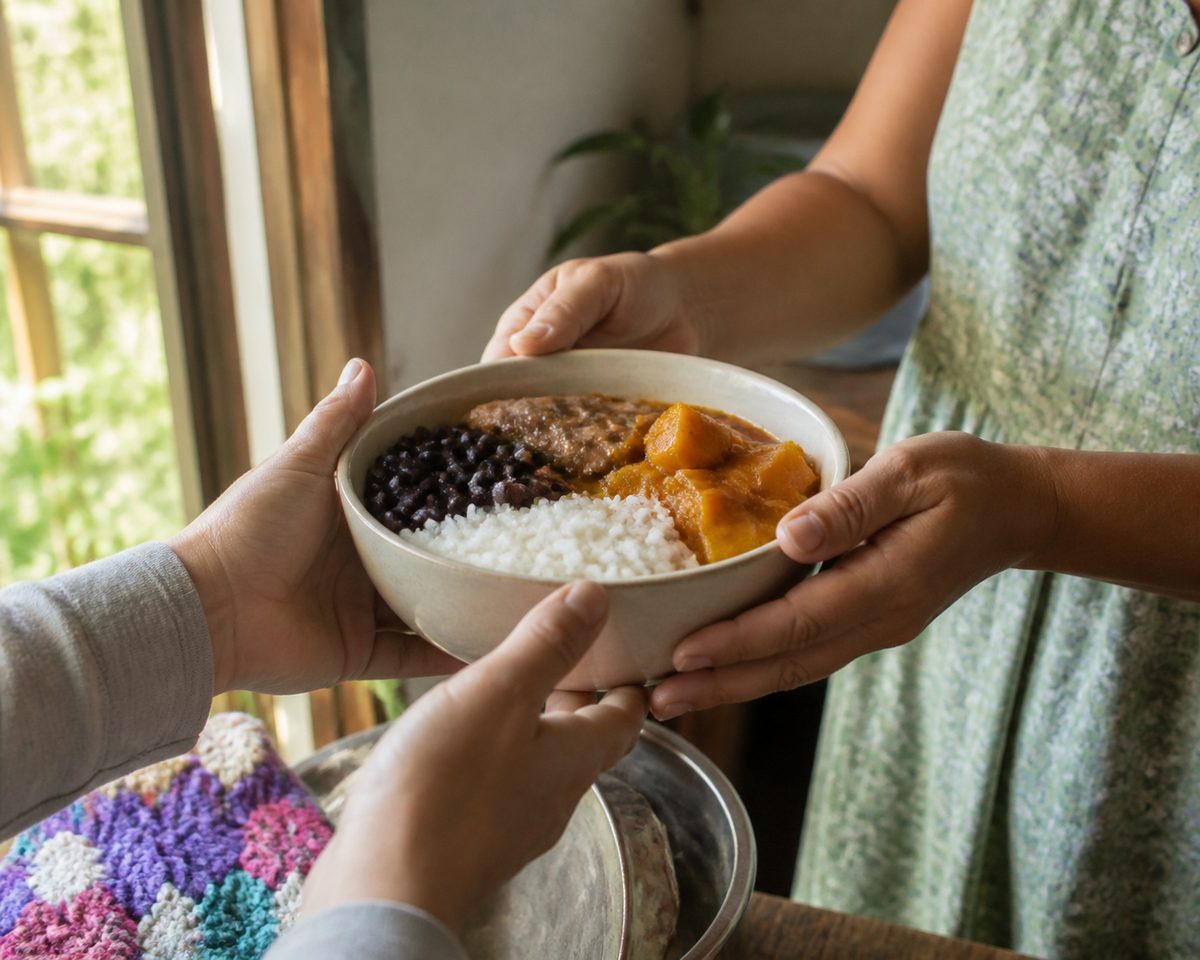 Warm meal shown in a household setting in Costa Rica