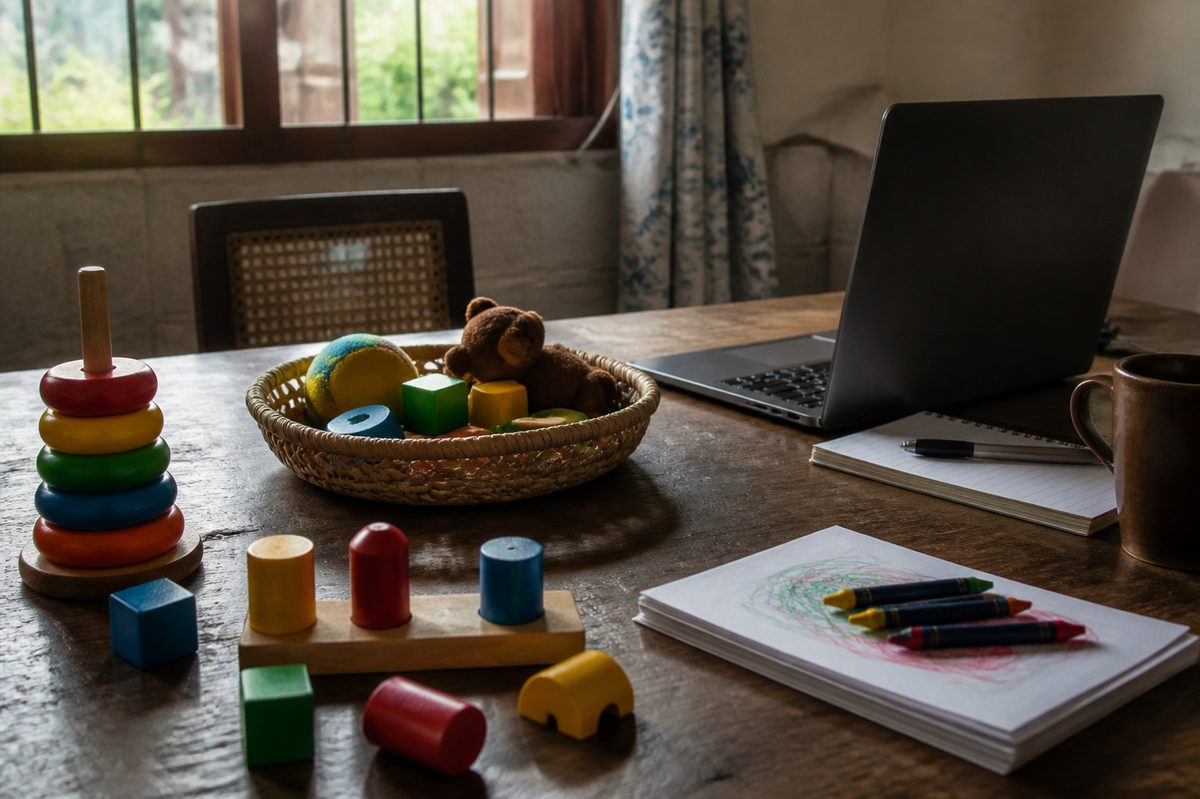 Childcare afternoon with related small tools and materials nearby