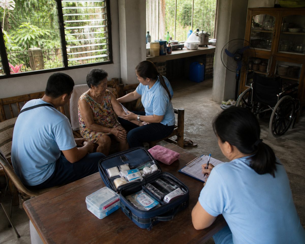 Elder care home visit arranged at a small business service area in the Philippines