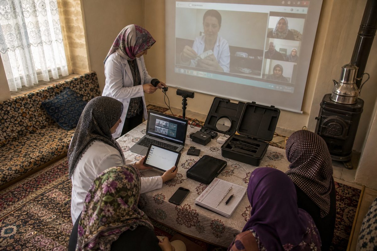 Telehealth platform rollout shown inside a working local workshop