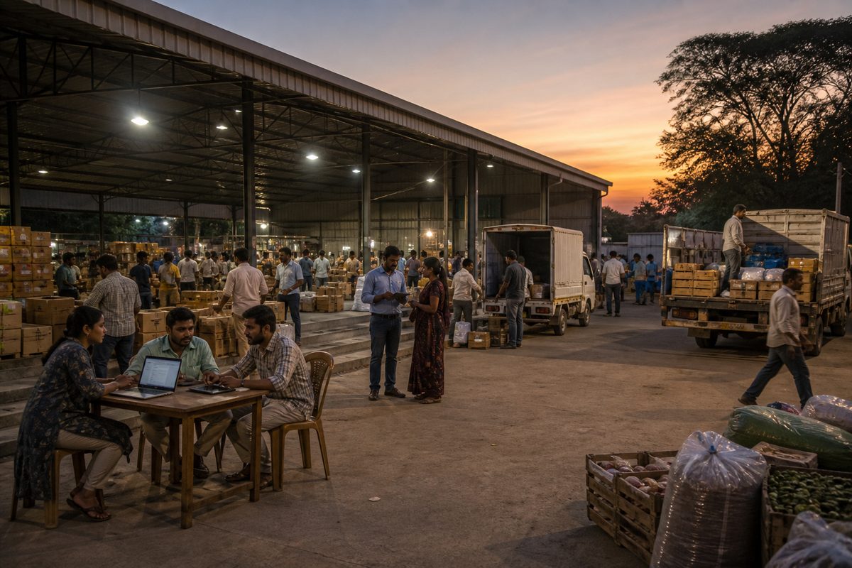 Regional digital marketplace arranged around a shared operations hub in India