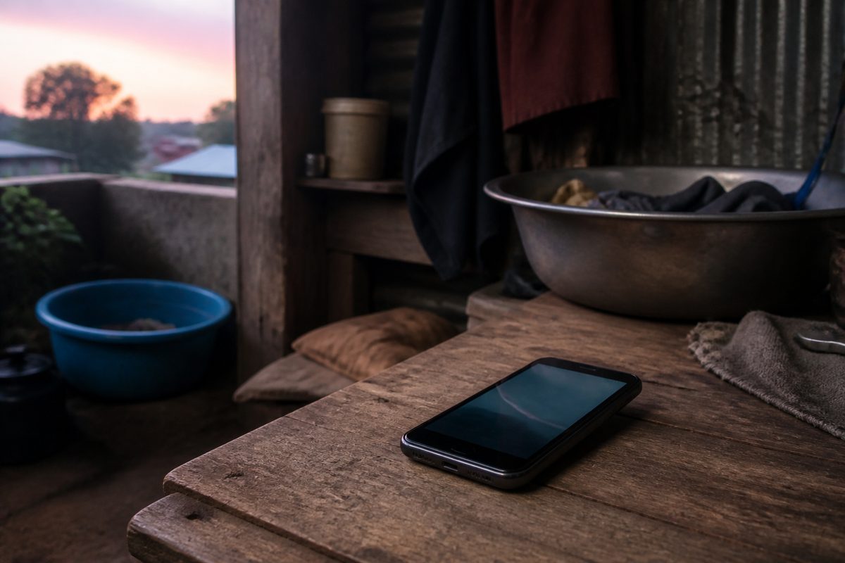Local language app credit shown as a single practical object in Kenya