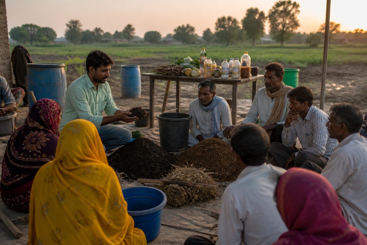 Regenerative farm transition arranged at a practical service counter in India