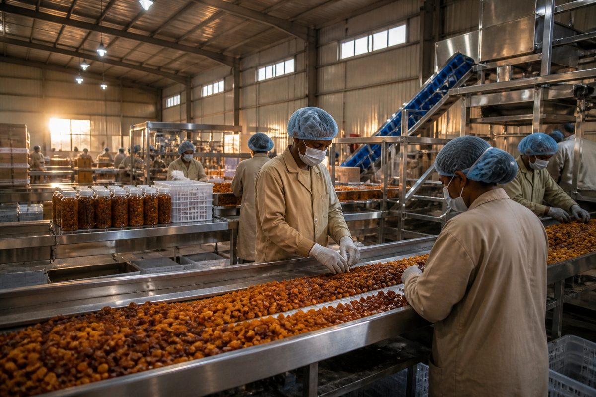 Regional food processing hub with community equipment and local operators nearby