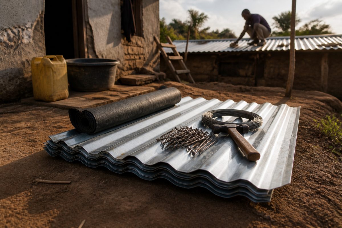Roof repair materials shown as a single practical object in Kenya
