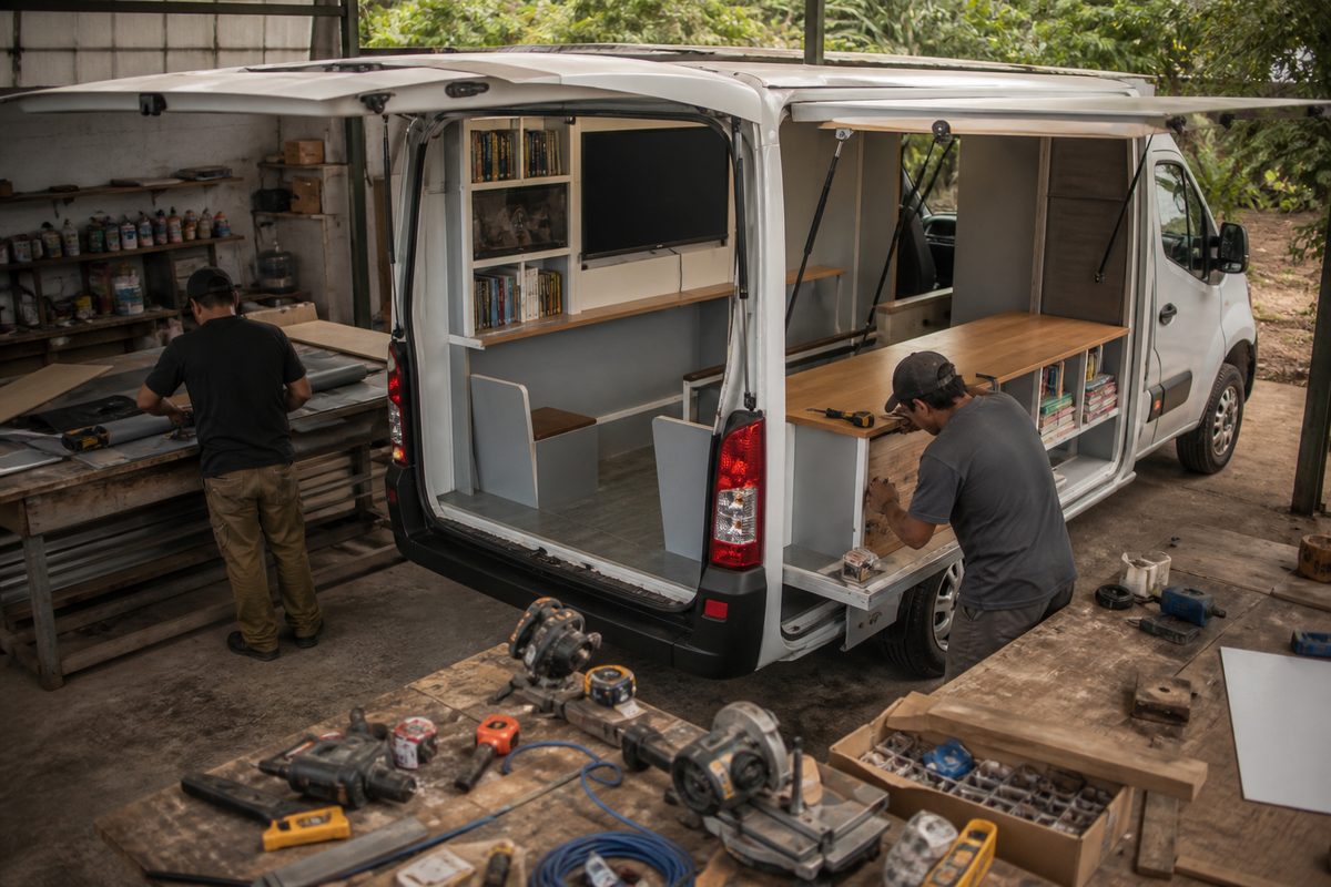 Mobile classroom shown at a local shop in Costa Rica