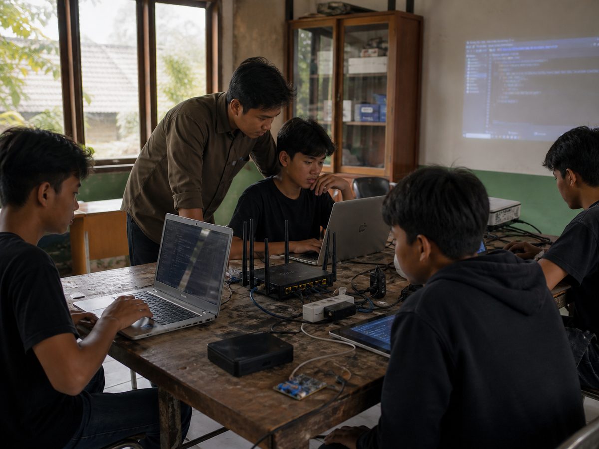 Coding club equipment arranged at a small business service area in Indonesia