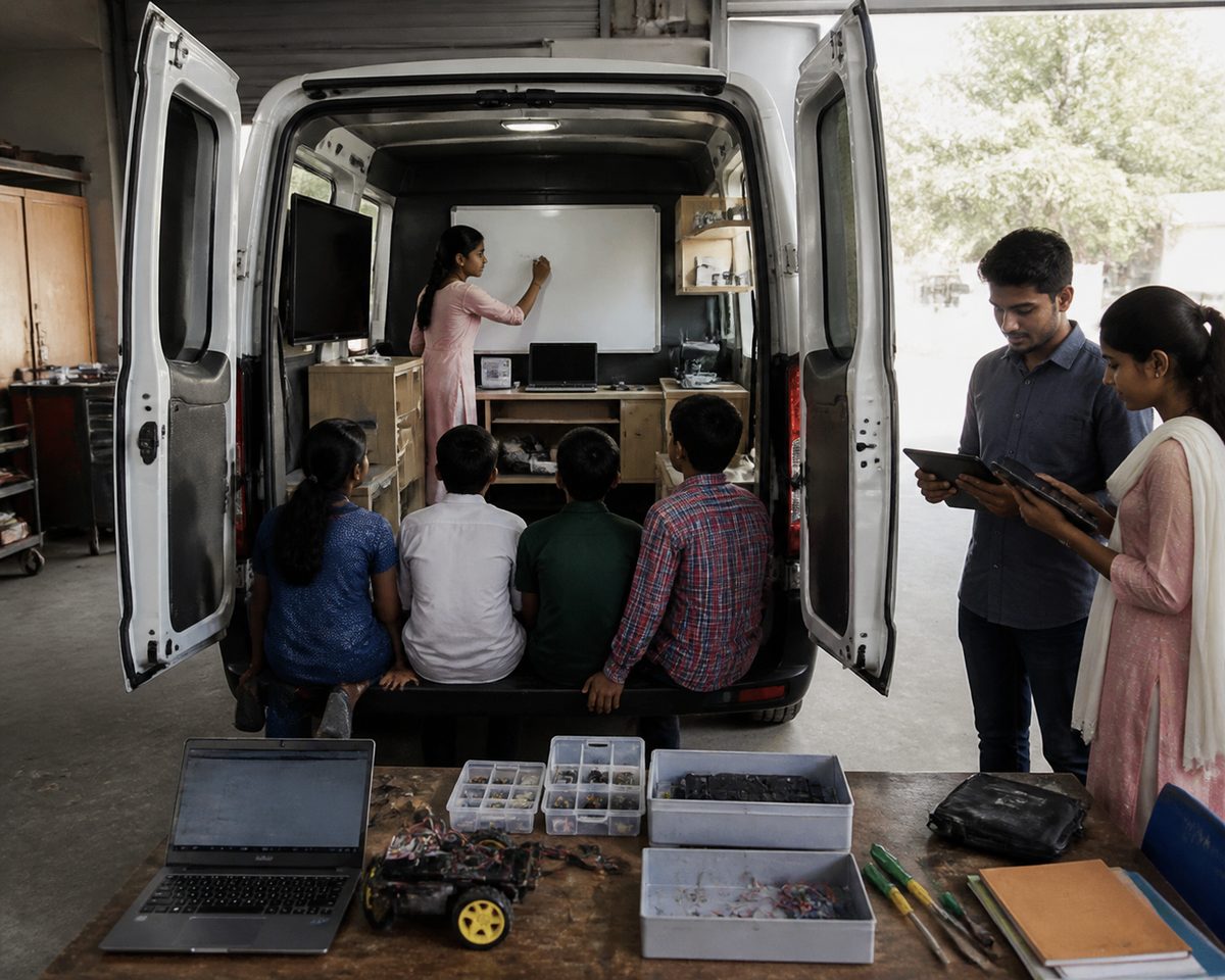 Mobile classroom with tools and equipment for small scale delivery