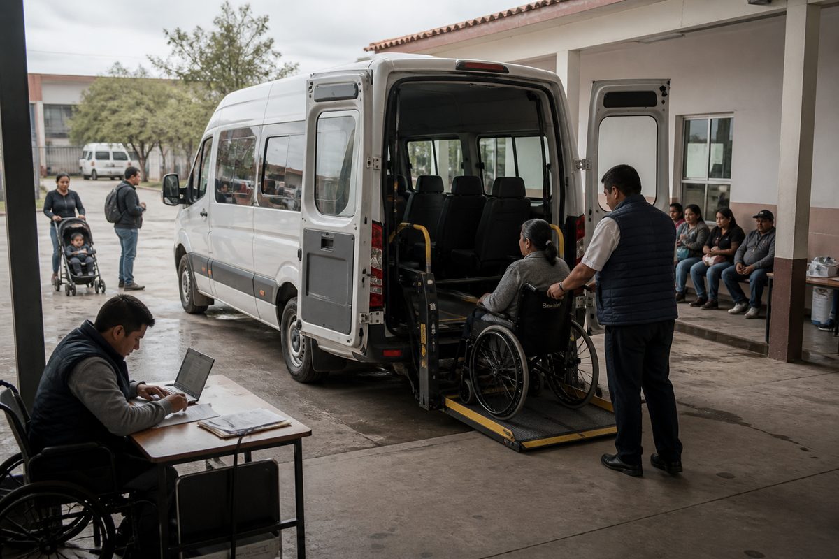 Accessible community shuttle arranged inside a local operations room