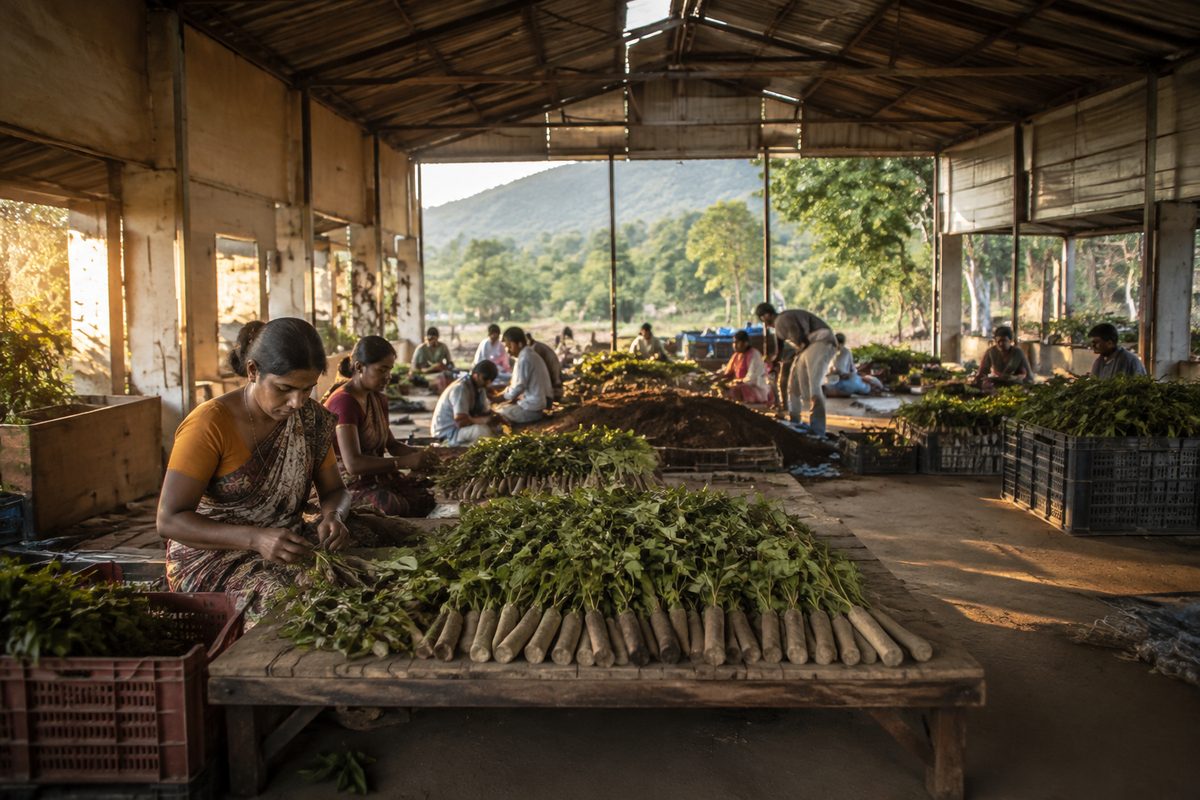 Landscape restoration program arranged around a shared operations hub in India