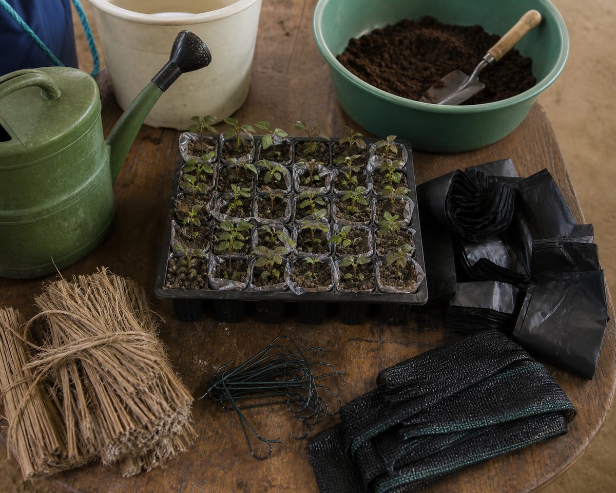 Community tree nursery shown in a household setting in Kenya