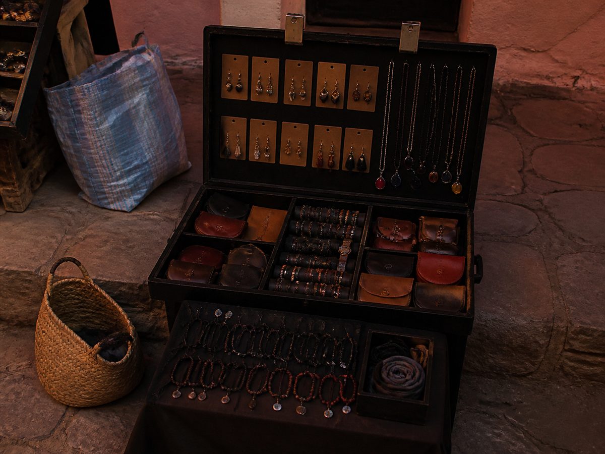 Street vendor display kit arranged with practical materials in Morocco
