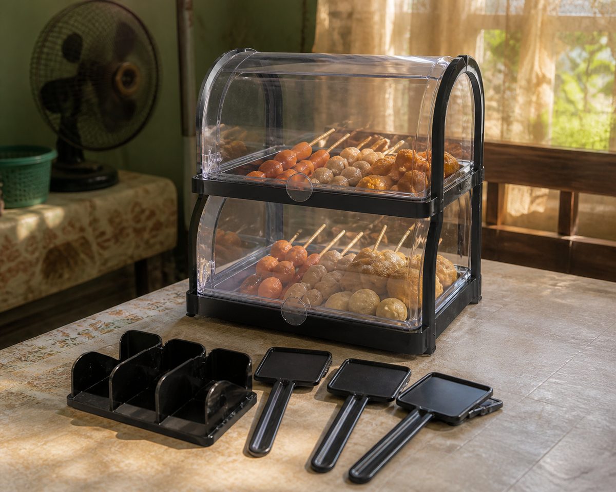 Street vendor display kit with related small tools and materials nearby