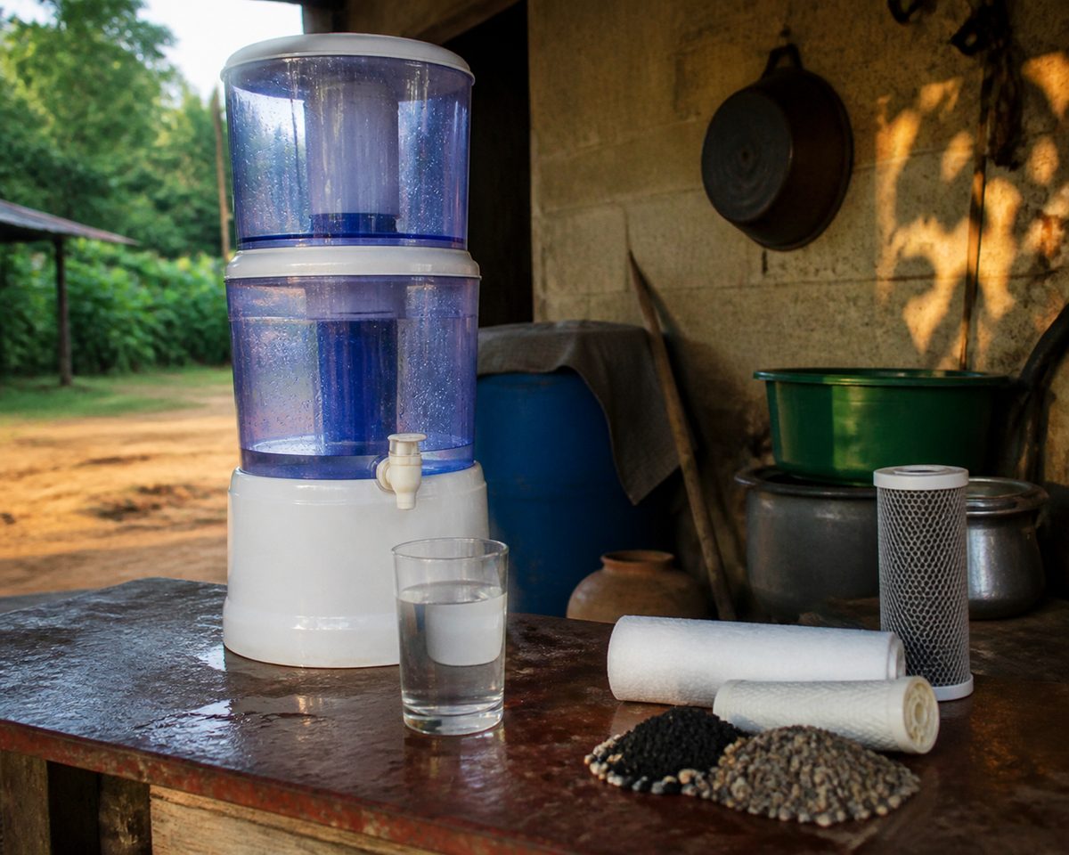 Reusable water filter arranged with practical materials in Sri Lanka