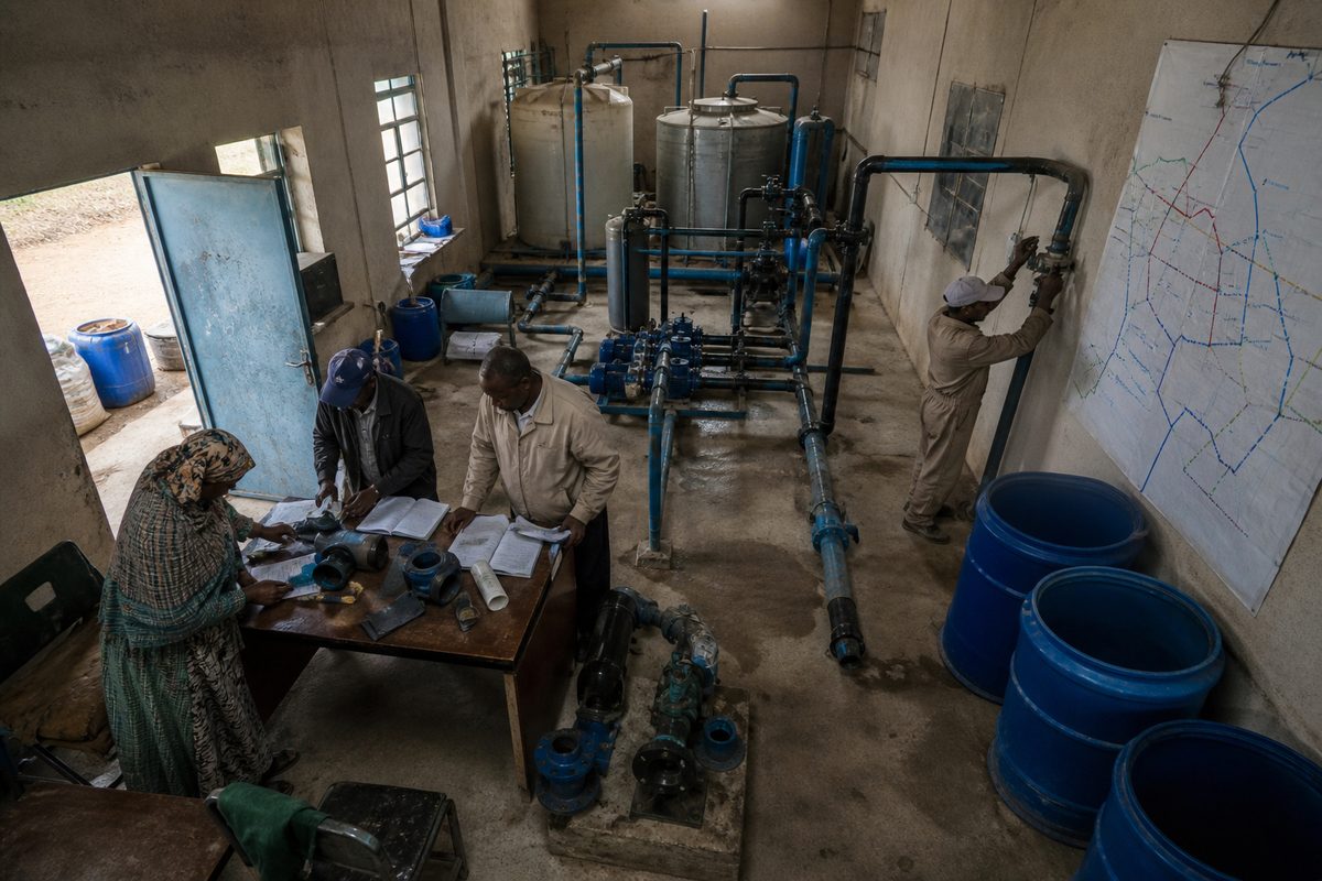 Community water network arranged inside a regional operations center