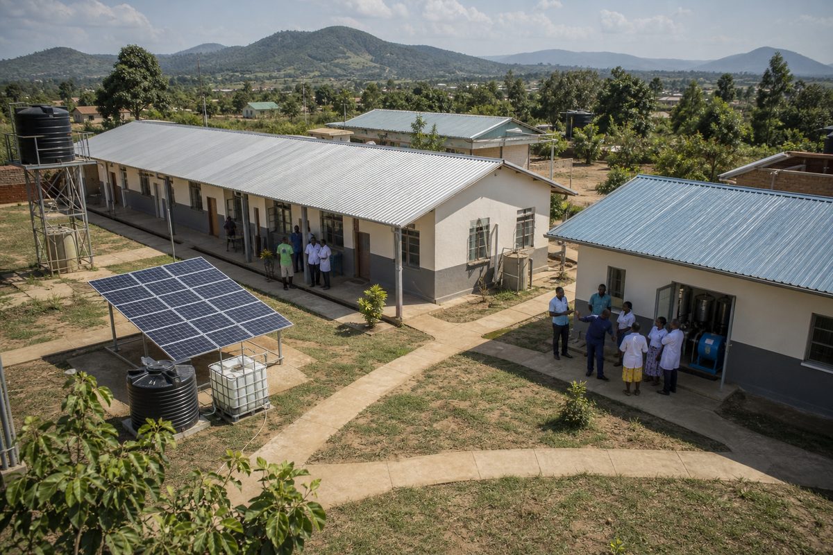 District clinic upgrade arranged around a shared operations hub in Tanzania
