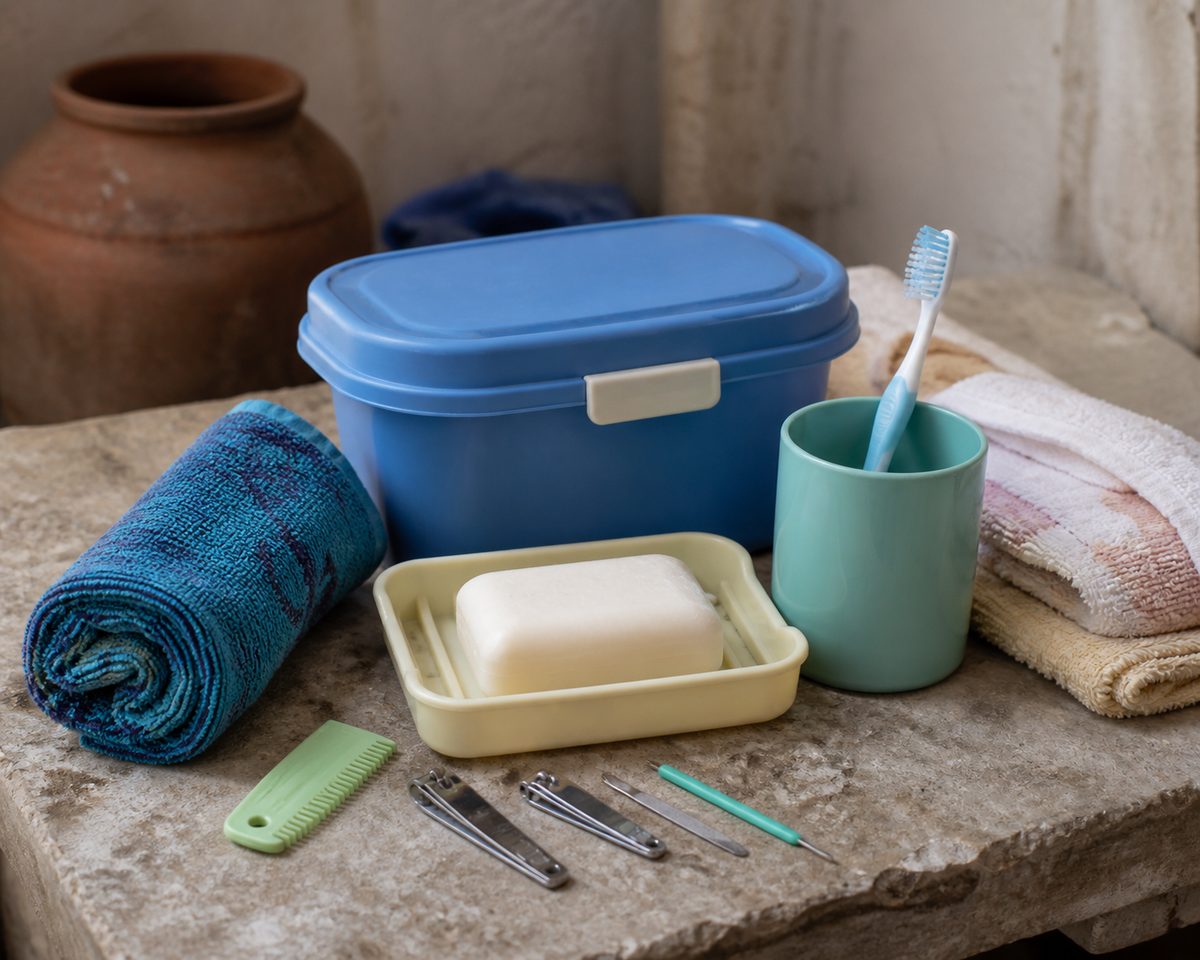 Family hygiene bundle arranged with practical materials in Morocco